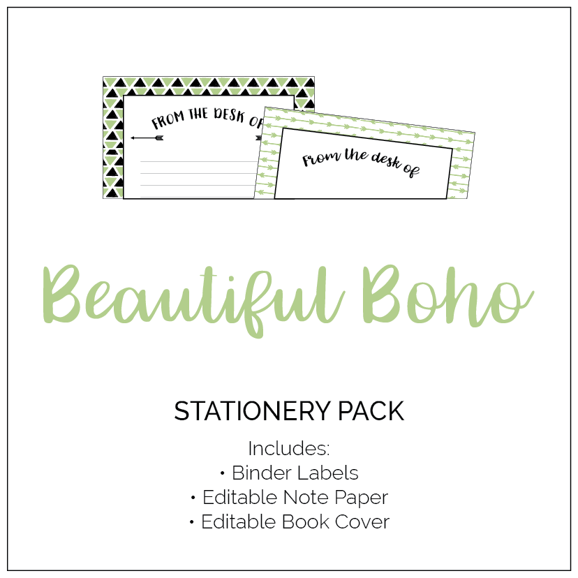 Boho Green Stationery Note Paper - The Printable Place