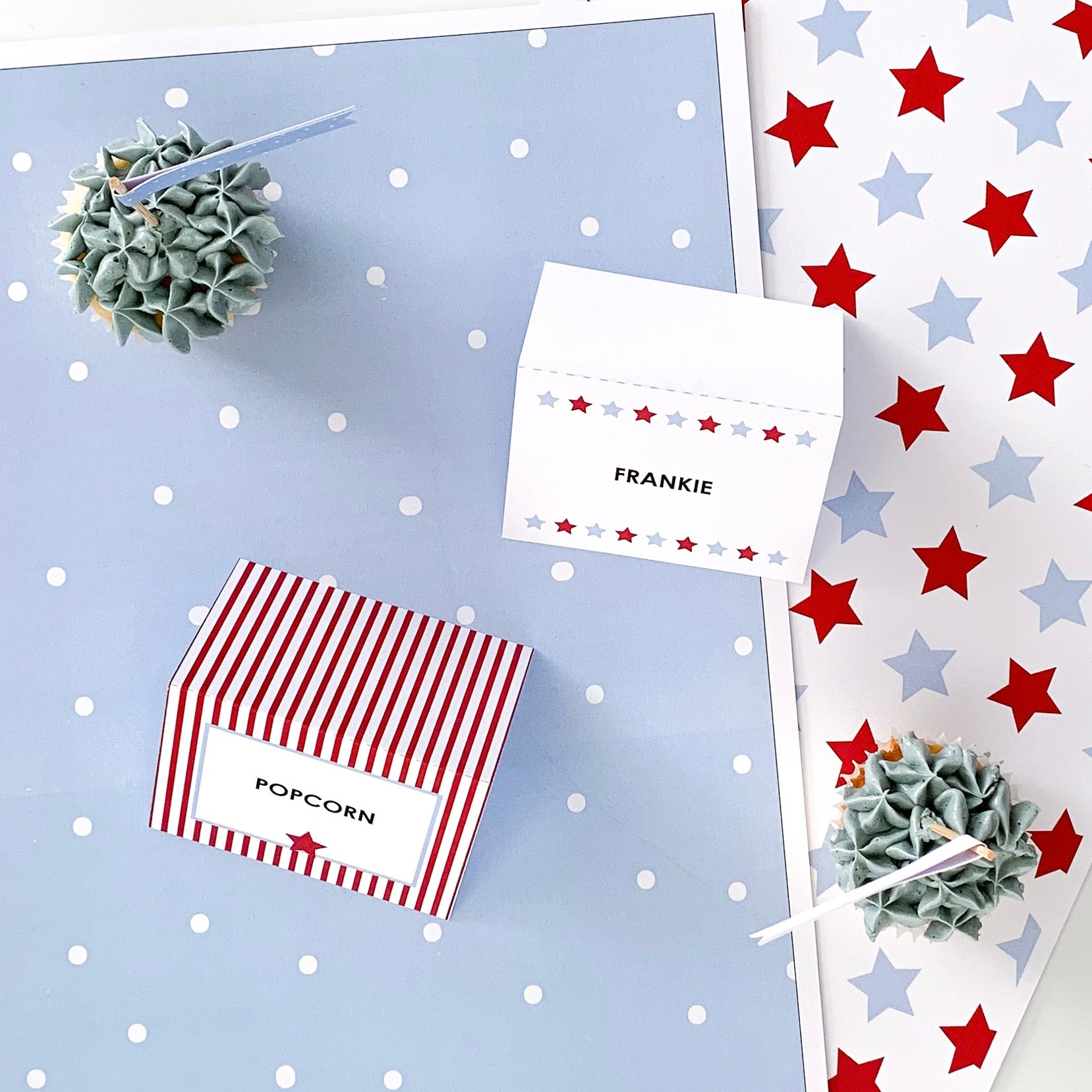 Circus or carnival themed folded labels with stripes and stars - The Printable Place