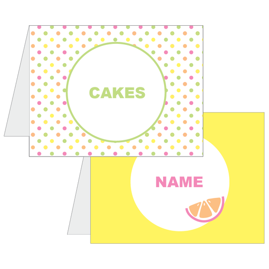 Folded party labels in summer fruit theme by The Printable Place