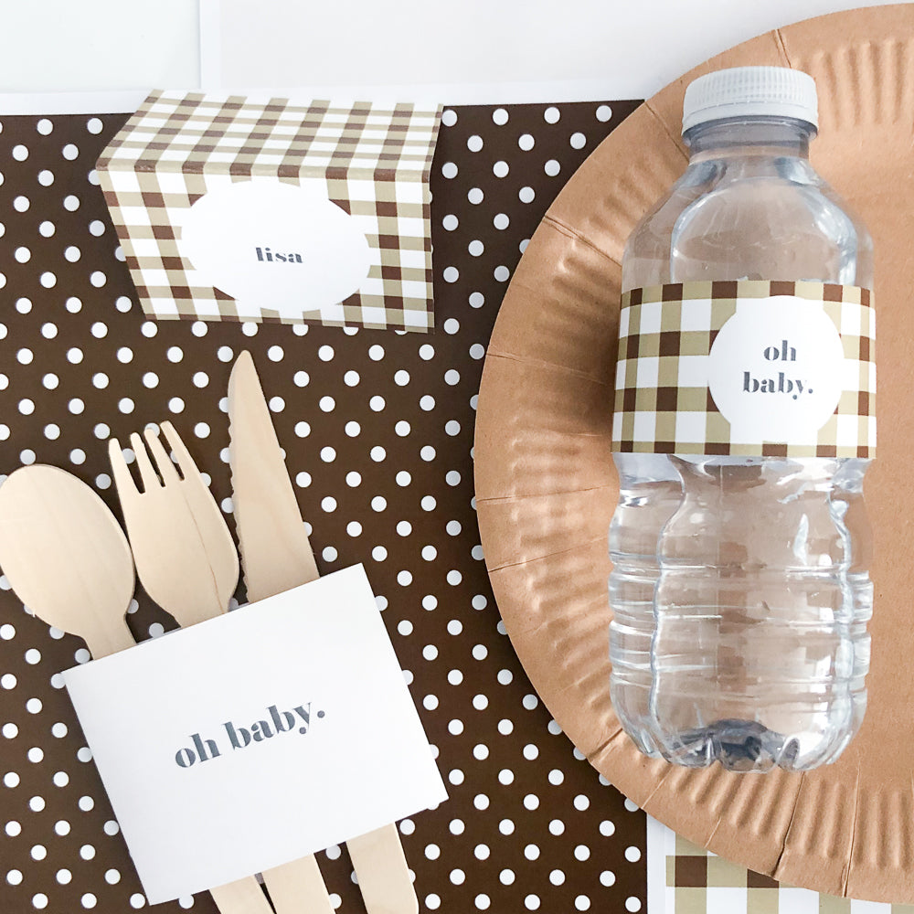 Gingham Dreams Party Decor in Brown - The Printable Place