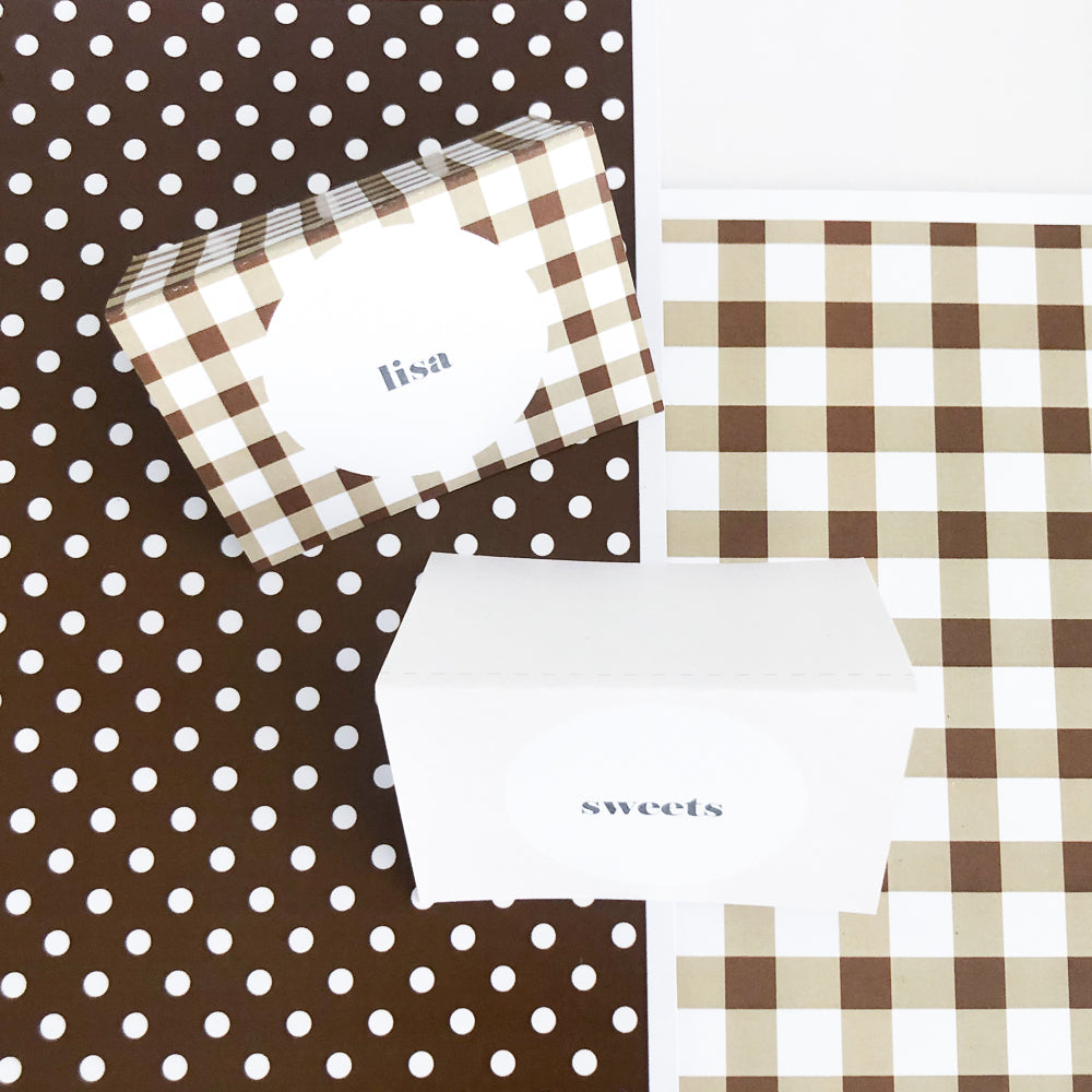 Gingham Dreams Party Labels in Brown - The Printable Place