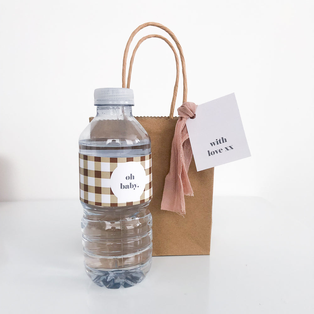 Gingham Dreams Water Bottle and Favour Tag - The Printable Place