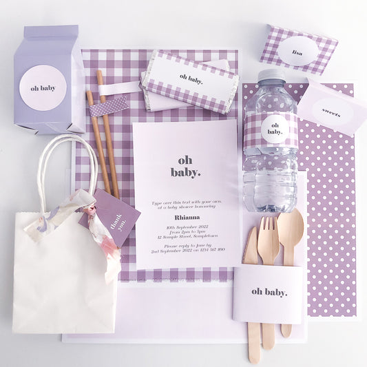 Gingham Party Decorations in Lilac - The Printable Place