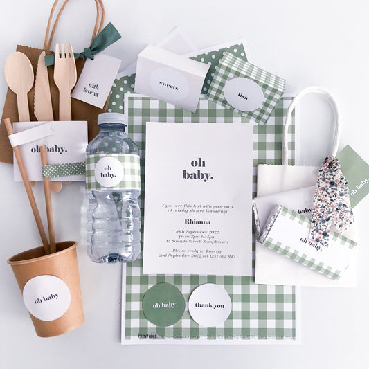 Sage Green Gingham Party Decorations - The Printable Place