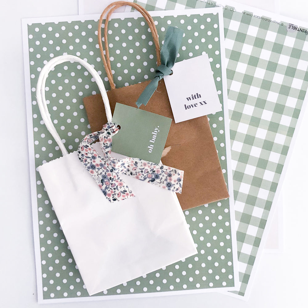 Gingham and Spots Party Decor in Sage Green - The Printable Place