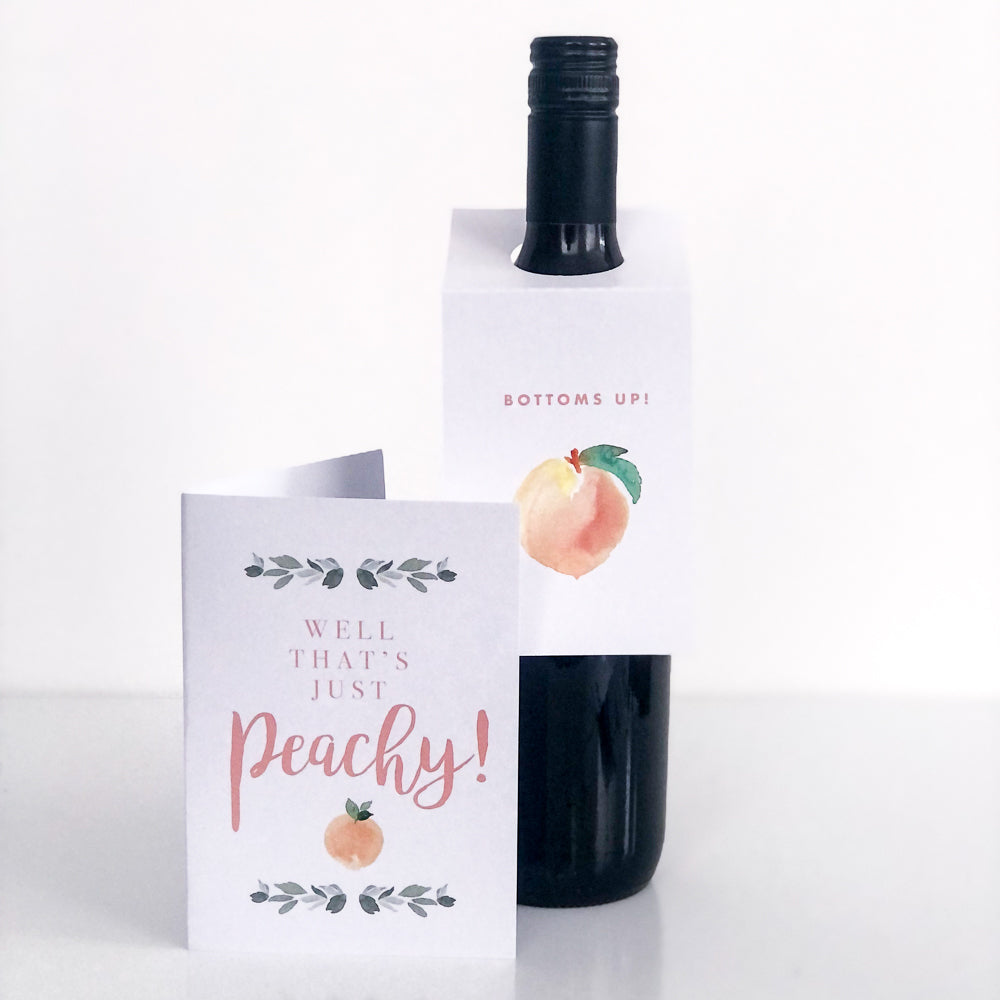 Peach Themed Card and Wine Label - The Printable Place