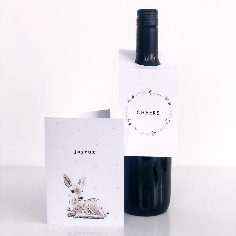 Black and White Christmas Card and whine label Minimal Gift Set -The Printable Place