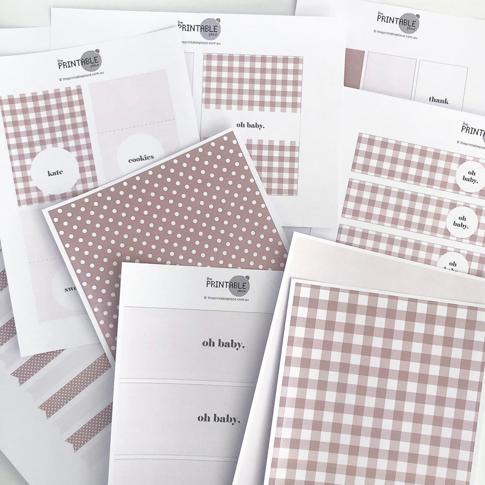 Blush Gingham Party Decorations - The Printable Place
