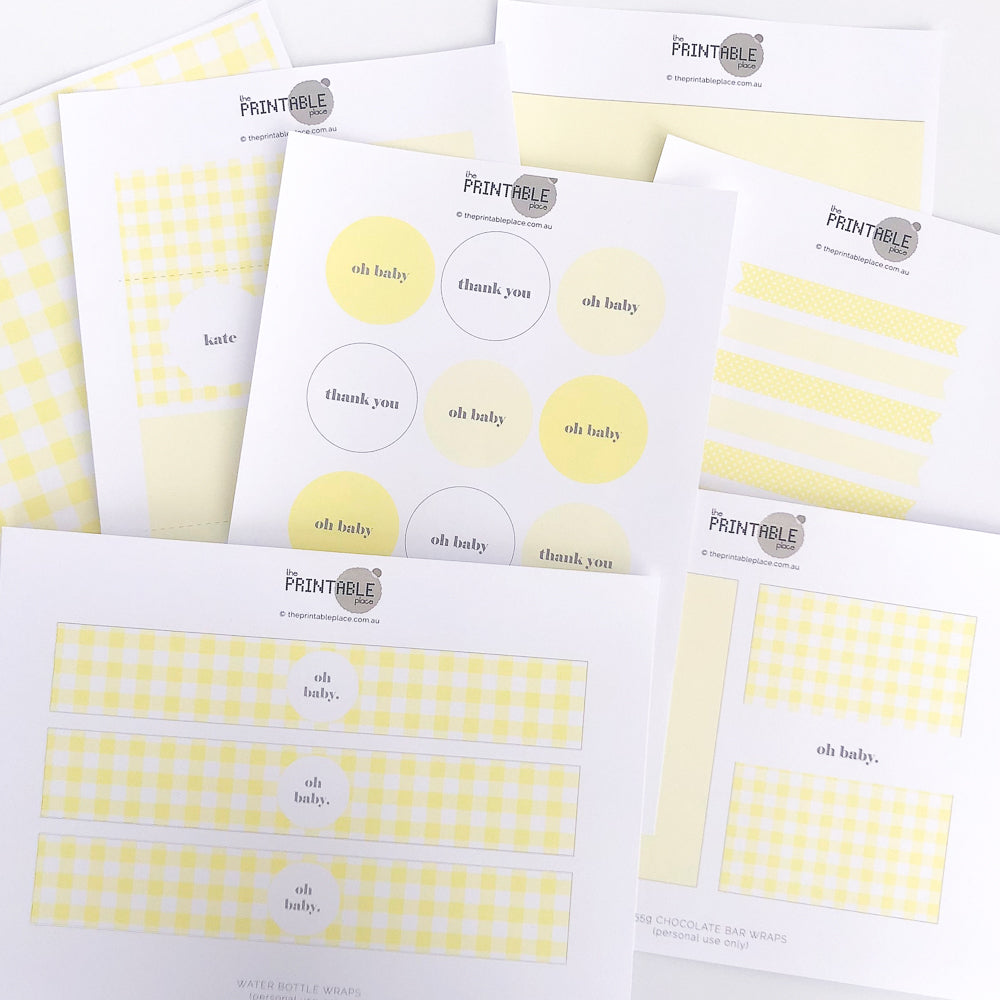 Pale Yellow Gingham Party Decorations - The Printable Place