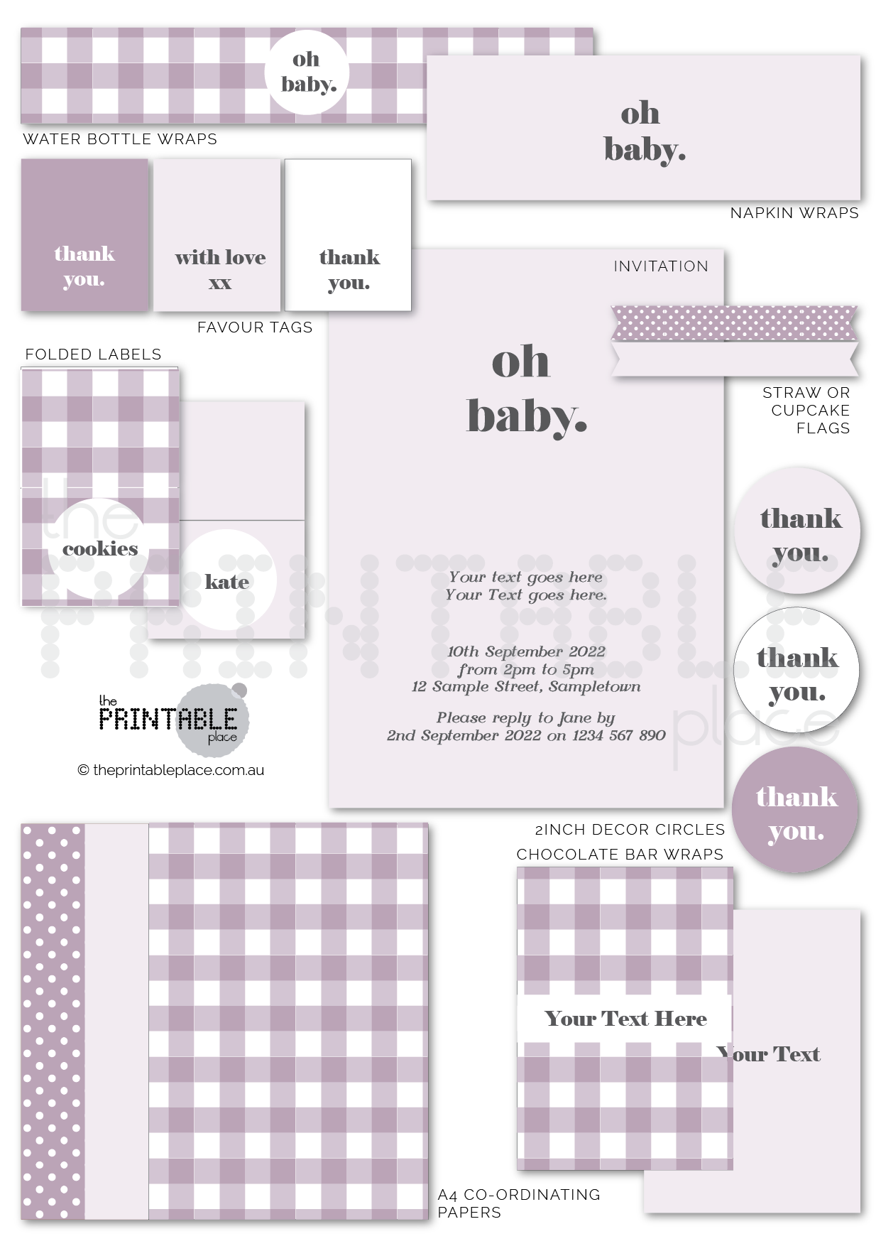 Gingham Party Decoration Bundle in Lilac - The Printable Place