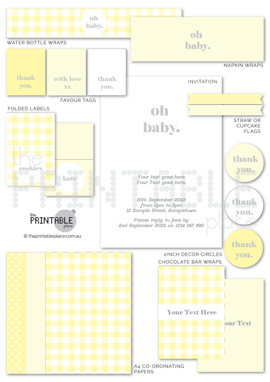 Yellow Gingham Party Decoration Bundle - The Printable Place