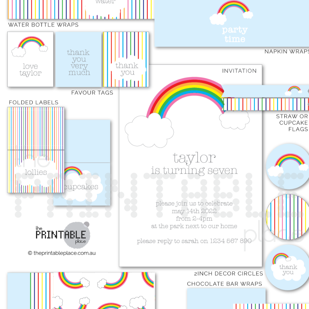Rainbow theme party decoration bundle - The Printable Place