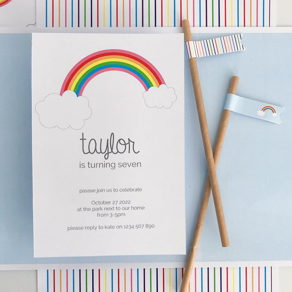 Rainbow Theme Birthday Party Invitation Template - The Printable Place