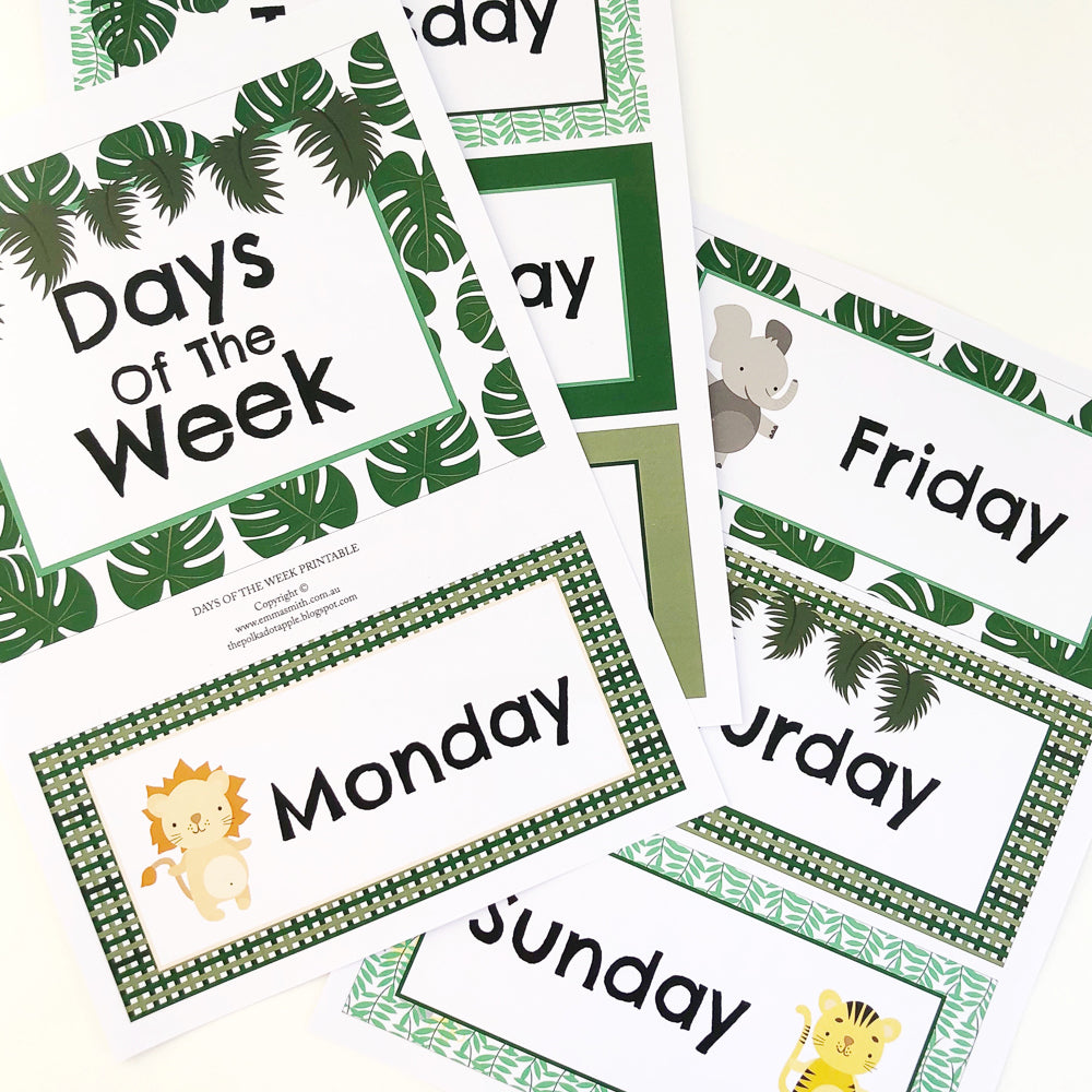 School Safari Classroom Decor Starter Pack - Days of the Week - The Printable Place
