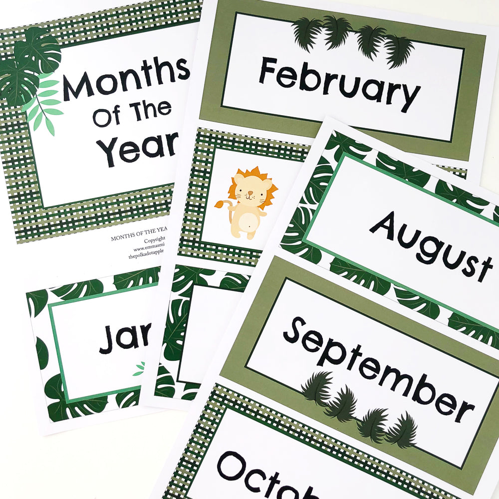 School Safari Classroom Decor Starter Pack - Months of the Year - The Printable Place