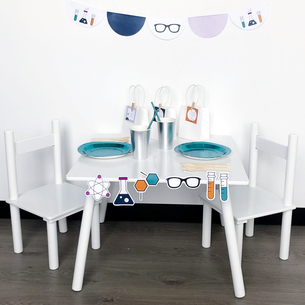 Science theme party set up - The Printable Place