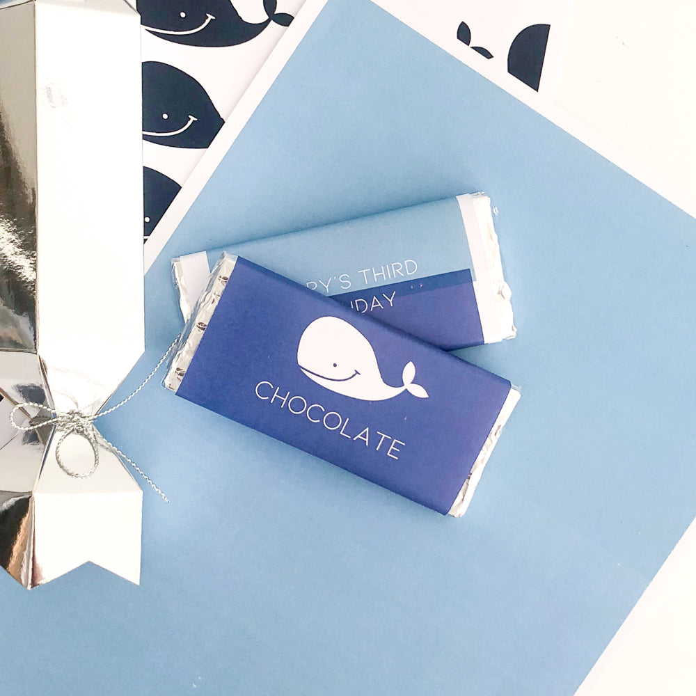 Whale theme party chocolates - The Printable Place
